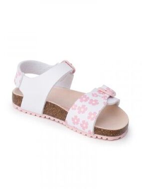 Girls White & Pink Floral Adjustable Strap Sandals